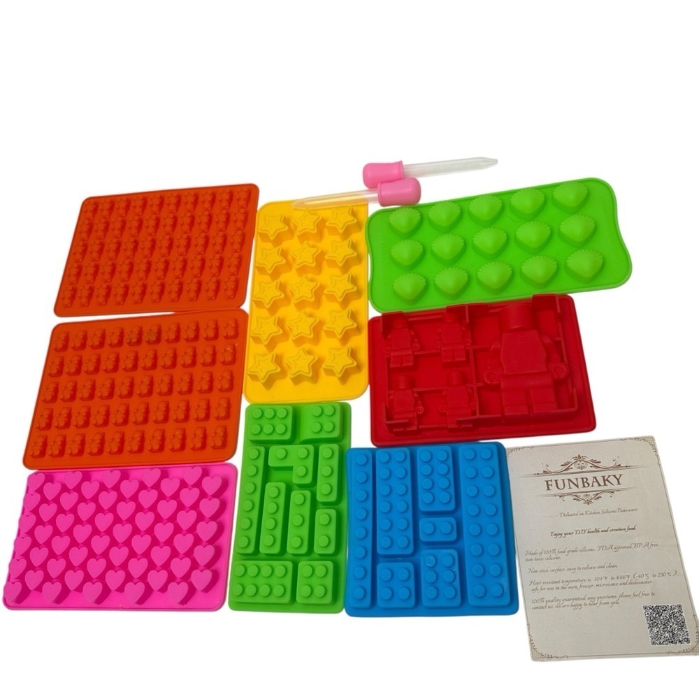 Silicone Candy Mold Set - 9 pieces Multicolor- Hearts, Fun Shapes for Kids